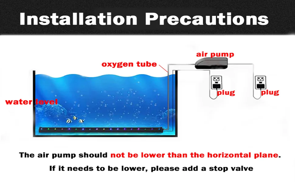 HCDMRE LED Air Bubble Light Aquarium Light Underwater Submersible Fish Tank Light Color Changing Making Oxygen Aquarium Tools,Us Plug,46cm/18.1" 46 cm/18.1 in - Installation Precautions