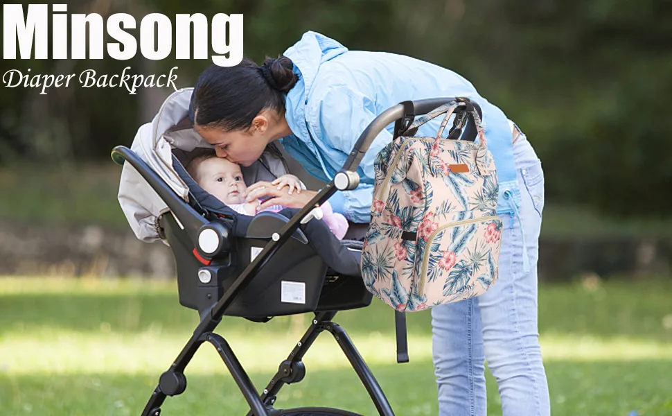 Diaper Bag Backpack , Multifunction Organizer Large Travel Baby Nappy Bag with USB Port Stroller Straps for Mom Dad Beige - diaper backpack