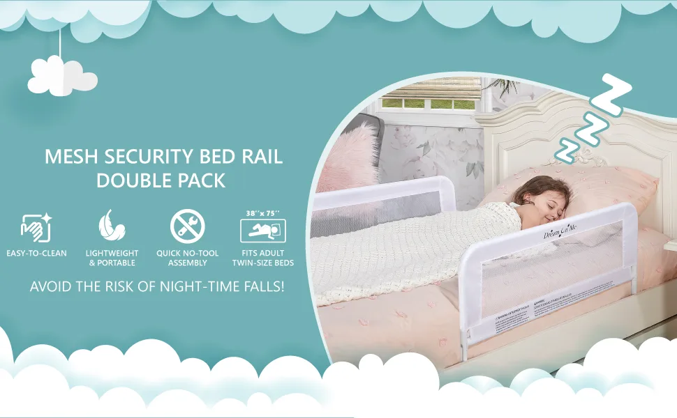 Dream On Me Lightweight Mesh Security Adjustable Bed Rail Double Pack With Breathable Mesh Fabric In White - bed rail, bed rail for toddlers, safety rail, toddler bed rail, bed rail guard