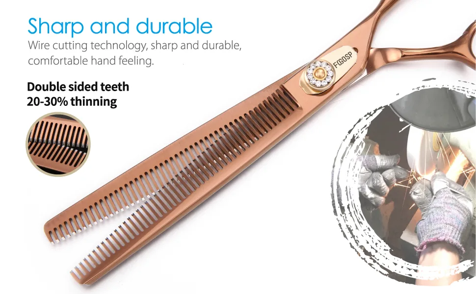 FOGOSP Thinning Shears for Dogs Grooming 7'' Professional Double Sided Dog Thinning Scissors 48 Teeth Blender Shears 25% Thinning Rate Japan 440C(Bronze) - dog grooming thinning shears