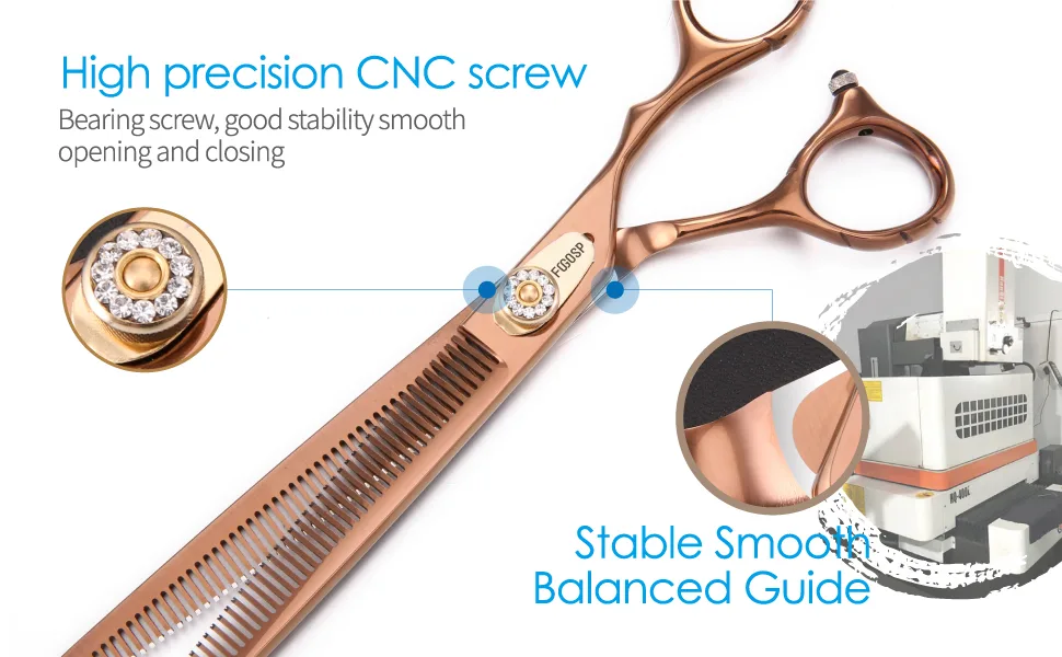 FOGOSP Thinning Shears for Dogs Grooming 7'' Professional Double Sided Dog Thinning Scissors 48 Teeth Blender Shears 25% Thinning Rate Japan 440C(Bronze) - dog thinning scissors for grooming