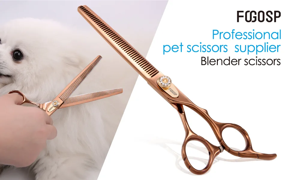 FOGOSP Thinning Shears for Dogs Grooming 7'' Professional Double Sided Dog Thinning Scissors 48 Teeth Blender Shears 25% Thinning Rate Japan 440C(Bronze) - Double Sided tooth thinning shears