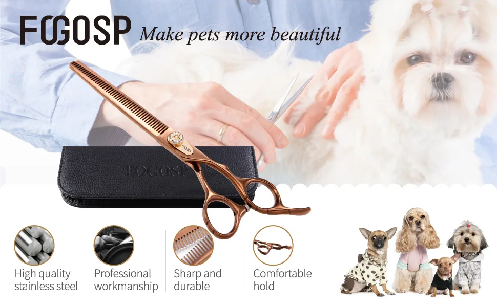 FOGOSP Thinning Shears for Dogs Grooming 7'' Professional Double Sided Dog Thinning Scissors 48 Teeth Blender Shears 25% Thinning Rate Japan 440C(Bronze) - thinning shears for dog grooming