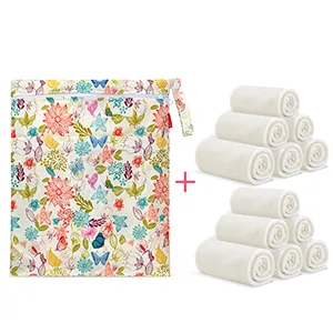 Damero 5-Layer Bamboo Reusable Diapers Baby Inserts, 12PCS Cloth Diaper Inserts with an Extra Storage Bag 12 Count (Pack of 1) Bamboo Material - bamboo terry inserts