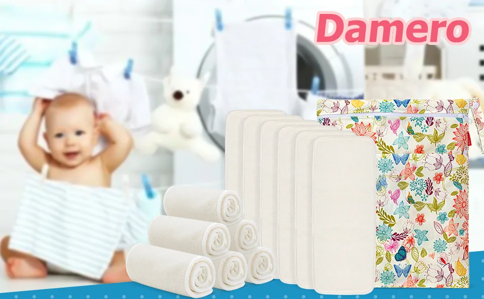 Damero 5-Layer Bamboo Reusable Diapers Baby Inserts, 12PCS Cloth Diaper Inserts with an Extra Storage Bag 12 Count (Pack of 1) Bamboo Material - Damero