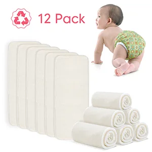 Damero 5-Layer Bamboo Reusable Diapers Baby Inserts, 12PCS Cloth Diaper Inserts with an Extra Storage Bag 12 Count (Pack of 1) Bamboo Material - instruction