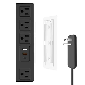 JUNNUJ Thin Flat Plug Power Strip Under Desk, Outlet Cover Surge Protector 4 Outlets Socket Fast Charging USB-C, Wall Mounted Baby Proofing Socket Station, Child Safety Extension Cord 6FT - Black 6FT Black - 4 outlet flat plug