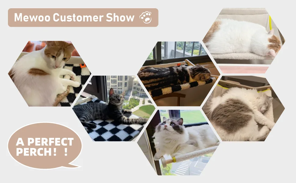 Cat Window Perch for Indoor Cats Sturdy Plush Cat Hammock Window Seat Bed Shelves No Drilling No Suction Cup, Saving Space Durable Steady Cat Shelf Chessboard - cat_window_perch_cat_hammock_06