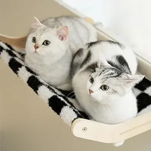 Cat Window Perch for Indoor Cats Sturdy Plush Cat Hammock Window Seat Bed Shelves No Drilling No Suction Cup, Saving Space Durable Steady Cat Shelf Chessboard - cat_window_perch_cat_hammock_07