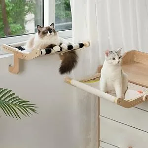 Cat Window Perch for Indoor Cats Sturdy Plush Cat Hammock Window Seat Bed Shelves No Drilling No Suction Cup, Saving Space Durable Steady Cat Shelf Chessboard - cat_window_perch_cat_hammock_08