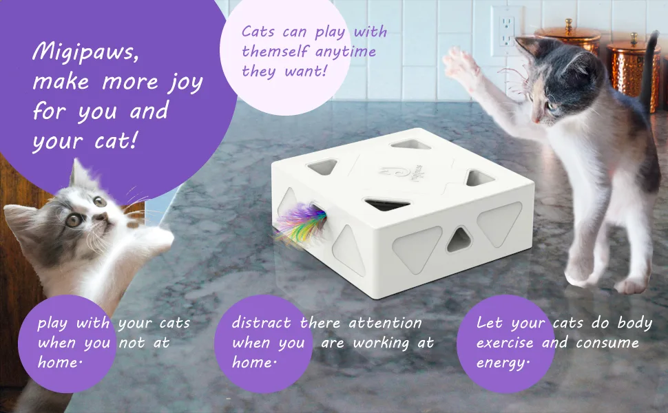 Migipaws Cat Toys, Interactive Automatic 7 Holes Mice Whack-A-Mole, Ultra Fun Smart Teaser Toy for Indoor Cats, USB Rechargeable, 4 Pieces Feather Refills - Migipaws Whack-A-Mole interactive cat toys make fun to Cats