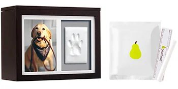 Pearhead Pet DIY Pawprints Memorial Box Kit for Dogs or Cats Espresso - Memory box includes pet safe clay, roller, ruler for cutting, double sided tape, and beige mat