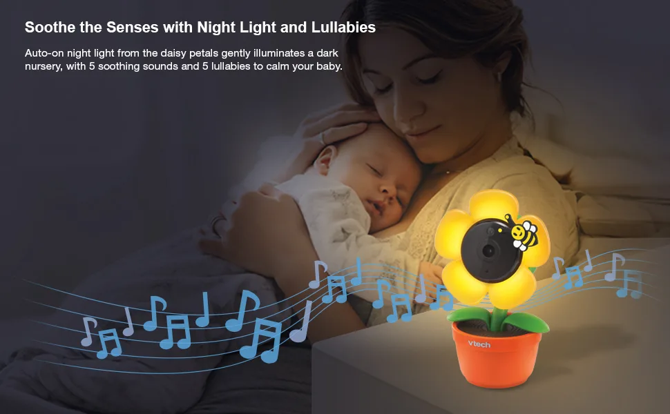 VTech RM9751 Yellow Daisy Smart Wi-Fi Baby Camera, iOS & Android Enabled, 1080p Full HD, Privacy Mode Cover, Night Light, Soothing Sounds & Lullabies, Two-way Intercom,Temperature Sensor, Night Vision - RM9751 - 4