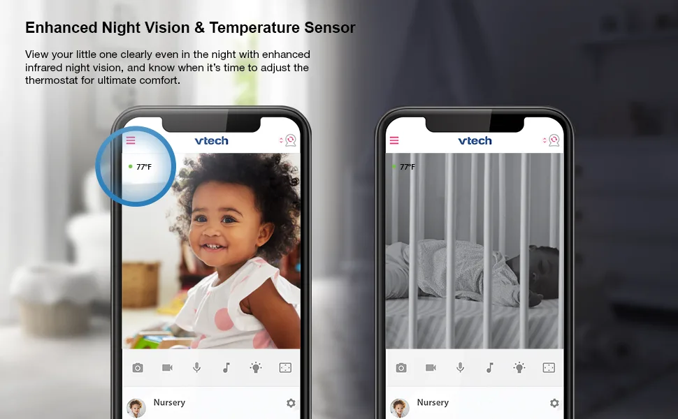 VTech RM9751 Yellow Daisy Smart Wi-Fi Baby Camera, iOS & Android Enabled, 1080p Full HD, Privacy Mode Cover, Night Light, Soothing Sounds & Lullabies, Two-way Intercom,Temperature Sensor, Night Vision - RM9751 - 5