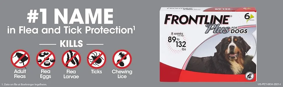 FRONTLINE Plus Flea and Tick Treatment for Dogs (Extra Large Dog, 89-132 Pounds) 3 Count - Frontline Plus Flea and Tick Features