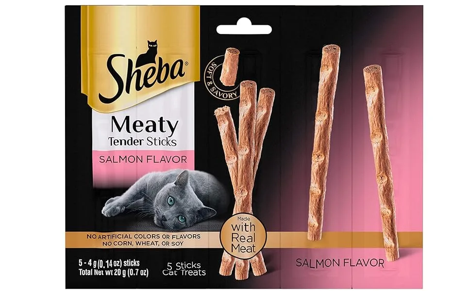 SHEBA Meaty Tender Sticks Soft Cat Treats Salmon Flavor, 0.14 oz Sticks (Pack of 10) (50 sticks total) - product information 2