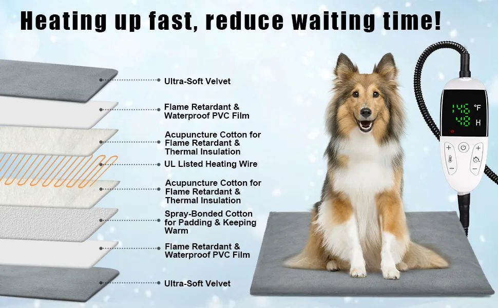 Pet Heating Pad, Upgraded Temperature(86-146) Adjustable Cat Heating Pad with Timer(4/8/12/24/48H), Waterproof Heated Cat Bed with Chew Resistant Cord, Auto Power Off Medium (18"X 18") Grey - product information 6
