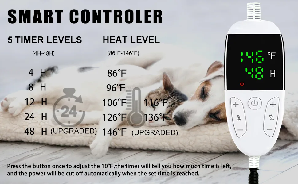 Pet Heating Pad, Upgraded Temperature(86-146) Adjustable Cat Heating Pad with Timer(4/8/12/24/48H), Waterproof Heated Cat Bed with Chew Resistant Cord, Auto Power Off Medium (18"X 18") Grey - tempture