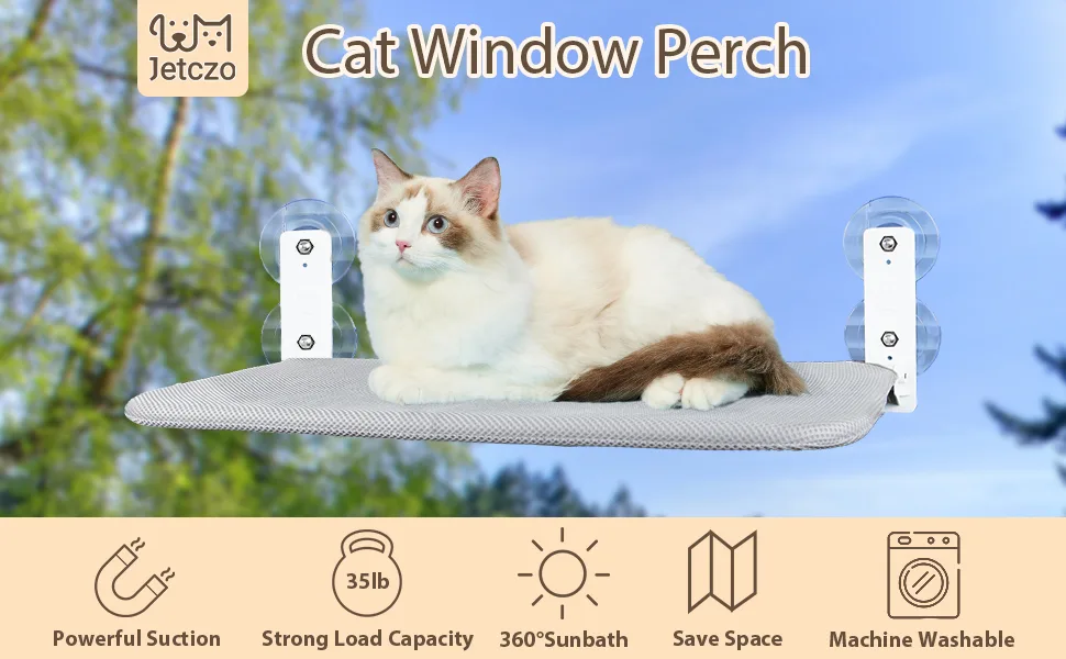 Cat Window Perch Cordless Foldable Cat Hammock Window Seat for Indoor Cats, Cat Window Bed with Metal Frame, Suction Cup Mount, 2 Replaceable Covers, Load Up to 35lb Medium-11.8x20.5in-For Window 23.8in - product information 1