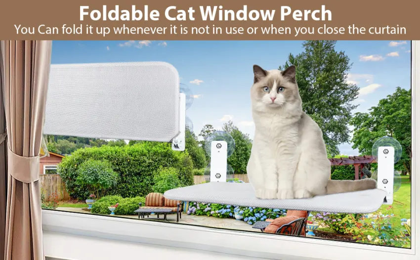 Cat Window Perch Cordless Foldable Cat Hammock Window Seat for Indoor Cats, Cat Window Bed with Metal Frame, Suction Cup Mount, 2 Replaceable Covers, Load Up to 35lb Medium-11.8x20.5in-For Window 23.8in - product information 2
