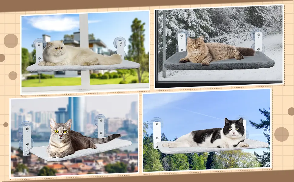 Cat Window Perch Cordless Foldable Cat Hammock Window Seat for Indoor Cats, Cat Window Bed with Metal Frame, Suction Cup Mount, 2 Replaceable Covers, Load Up to 35lb Medium-11.8x20.5in-For Window 23.8in - product information 7