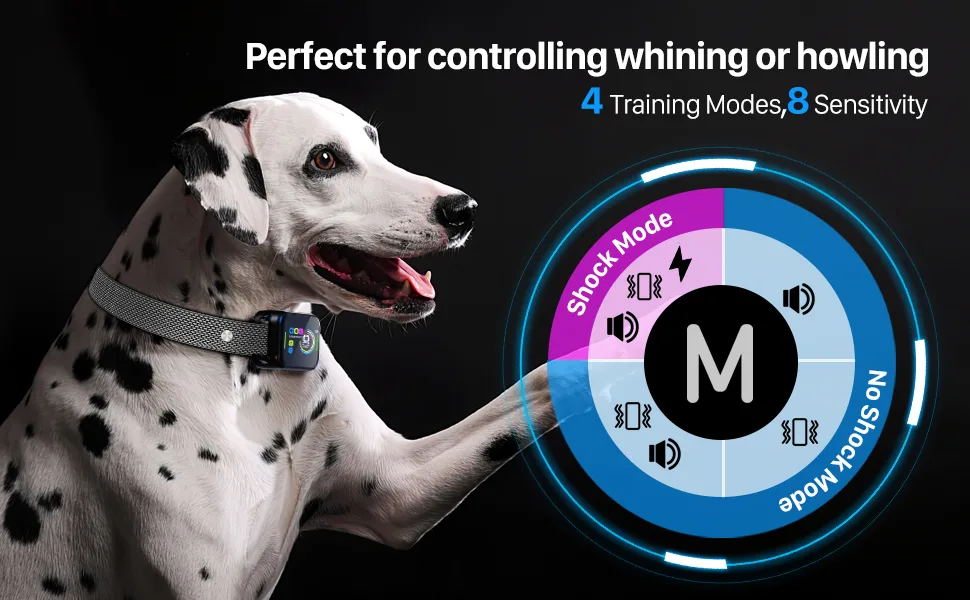 Dog Bark Collar, DINJOO Bark Collar for Large Medium Small Dogs,Smart Bark Collar,Rechargeable Anti Barking Training Collar with 8 Adjustable Sensitivity,Bark Shock Collar with Beep Vibration Shock Black - bark collar
