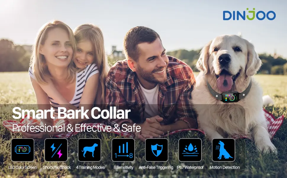 Dog Bark Collar, DINJOO Bark Collar for Large Medium Small Dogs,Smart Bark Collar,Rechargeable Anti Barking Training Collar with 8 Adjustable Sensitivity,Bark Shock Collar with Beep Vibration Shock Black - dog bark collar