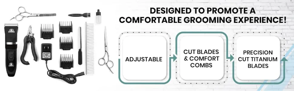 Pet Union Professional Dog Grooming Kit, Rechargeable, Cordless, Low Noise Dog Clippers for Grooming Thick Coats - Clippers, Nail Trimmer, Complete Grooming Set for Dogs, Cats, Other Pets (Gunmetal) - product information 2