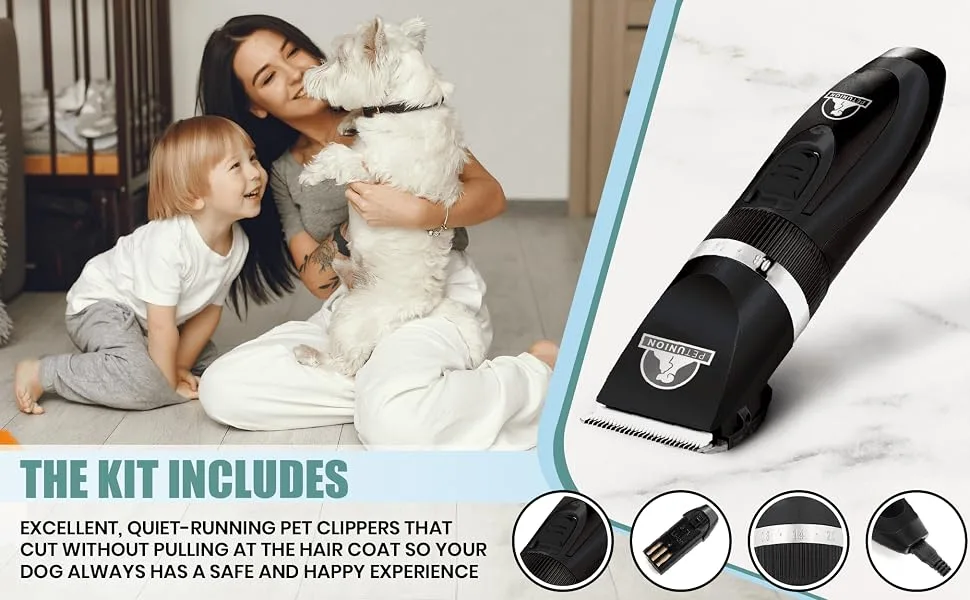 Pet Union Professional Dog Grooming Kit, Rechargeable, Cordless, Low Noise Dog Clippers for Grooming Thick Coats - Clippers, Nail Trimmer, Complete Grooming Set for Dogs, Cats, Other Pets (Gunmetal) - product information 3
