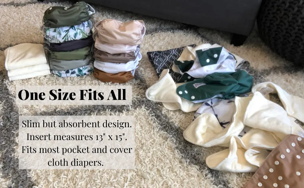 10 Pack Bamboo Cloth Diaper Inserts - 4 Layers - Reusable and Absorbent - 13" x 5" Perfect for Any Diaper - Nora's Nursery Bamboo Inserts - Insert Size