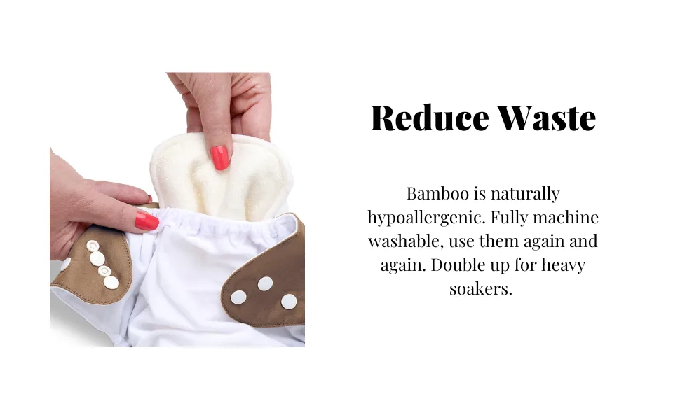 10 Pack Bamboo Cloth Diaper Inserts - 4 Layers - Reusable and Absorbent - 13" x 5" Perfect for Any Diaper - Nora's Nursery Bamboo Inserts - Waste
