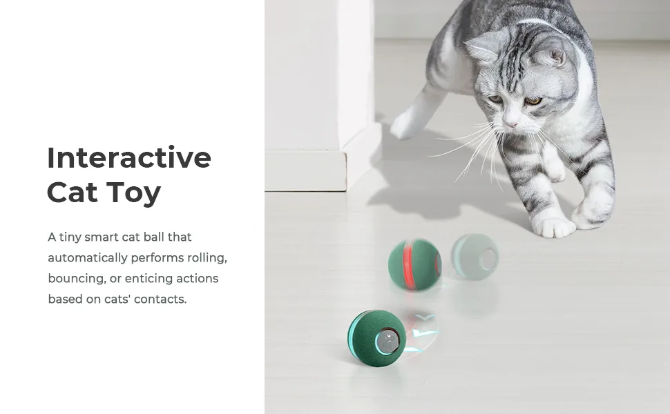 3 Interactive Modes Cheerble Smart Interactive Cat Toy, Automatic Moving Bouncing Rolling Ball for Indoor Cat Kitten Birthday Gift, Self Rotating Ball with Lights and Bell, USB Rechargeable Green - Cheerble ball