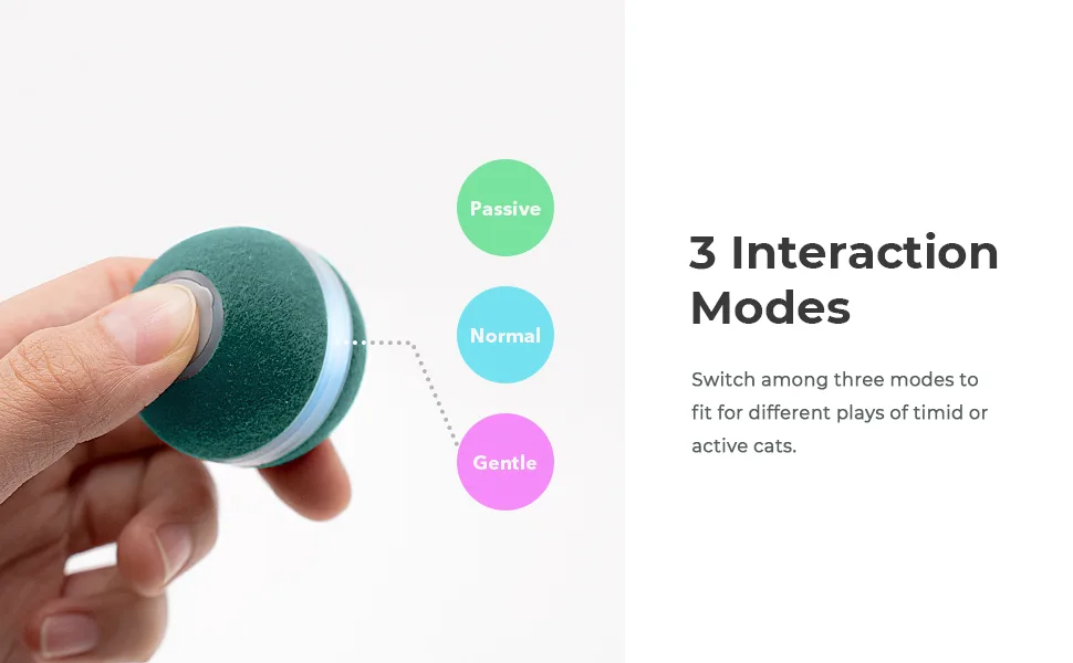 3 Interactive Modes Cheerble Smart Interactive Cat Toy, Automatic Moving Bouncing Rolling Ball for Indoor Cat Kitten Birthday Gift, Self Rotating Ball with Lights and Bell, USB Rechargeable Green - Cheerble ball