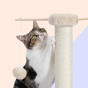 PEQULTI Cat Scratching Post, Cat Scratcher Natural Sisal Rope Covered Post with Brush and Detachable Pompom Grey - 168bg-2