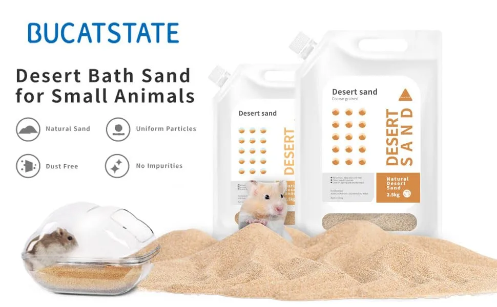 BUCATSTATE Dust Free Bath Sand for Hamster 3.3LB & 5.5LB Reptile Sand Desert Sand Small Animals Bathing Sand Fine Sand - Hamster sand
