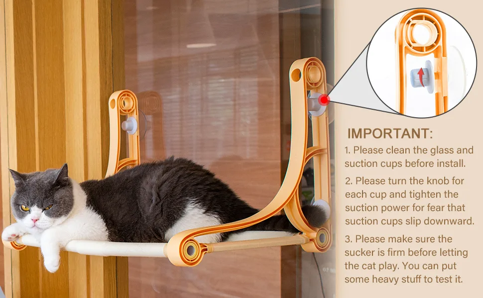 Cat Window Perch, Cat Hammocks for Indoor Cats, You Can Turn Knobs to Tighten Suction Power of Cat Perch - cat window perch cat window bed cat hammock