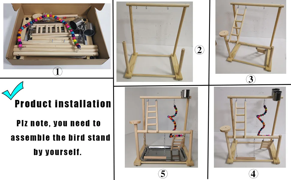 Parrots Playground, Bird Play Gym Wood Perch Stand Colours Revolving Climb Ladders Swing Chewing Toys with Parakeet Feeding Cups Exercise Activity Center for Conure Cockatiel Lovebirds(Include a Tray) - product information 23