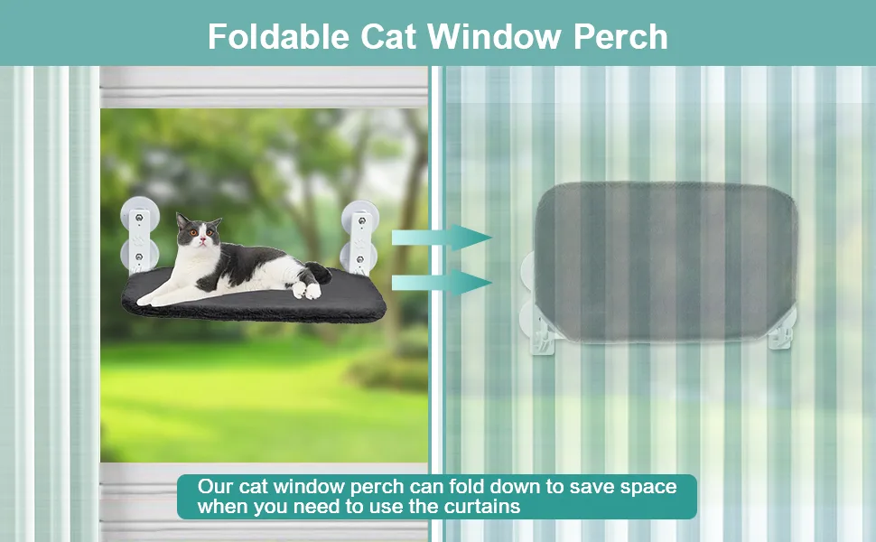 Cat Window Perche for Indoor Cats, Cat Hammock for Window with 4 Sturdy Suction Cups Foldable Cat Bed and Two Replaceable Covers, Which Can Bear 40 Pounds - product information 1