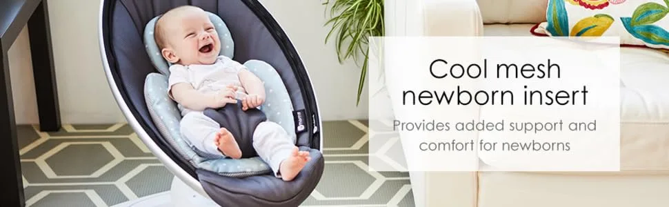 4moms RockaRoo and MamaRoo Infant Insert for Newborn Baby and Infant, Machine Washable, Cool Mesh Fabric, Modern Design - Cool mesh newborn insert