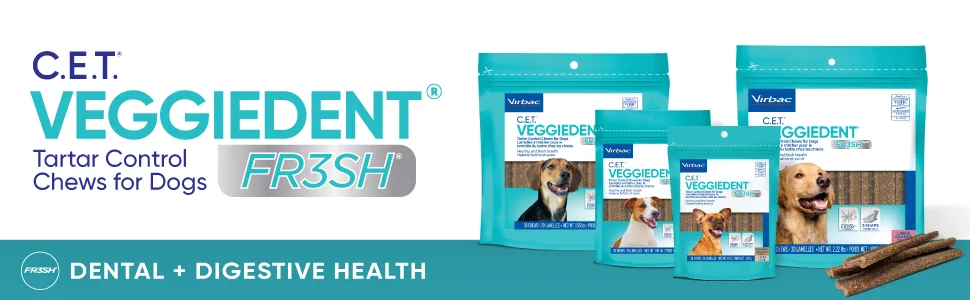 Virbac CET VEGGIEDENT FR3SH Tartar Control Chews for Dogs Medium (Pack of 30) - header