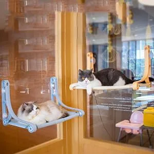 Cat Window Perch - Cat Hammock for Window - Kitty Beds Hold up to 48 lb - Safe and Comfortable for Indoor Pets Blue - cat window seat