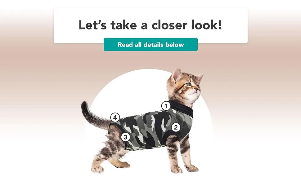 Suitical Recovery Suit for Cats - Black Camouflage XX-Small - features