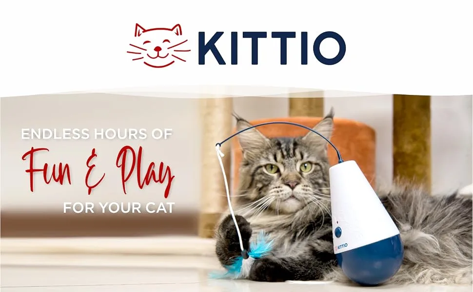 Kittio Wild Tumbler - 4X Replacement Feather Attachments Included - Fun Interactive Cat Toy - Rotating Feather Twirls with Unpredictable Tumbling Motion - Satisfies Cats Hunting and Exercising Needs - Kittio Wild Tumbler Header