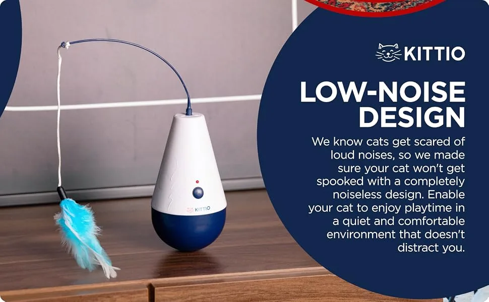 Kittio Wild Tumbler - 4X Replacement Feather Attachments Included - Fun Interactive Cat Toy - Rotating Feather Twirls with Unpredictable Tumbling Motion - Satisfies Cats Hunting and Exercising Needs - Low noise design