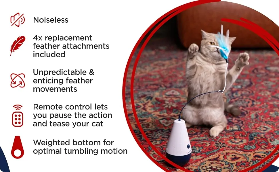 Kittio Wild Tumbler - 4X Replacement Feather Attachments Included - Fun Interactive Cat Toy - Rotating Feather Twirls with Unpredictable Tumbling Motion - Satisfies Cats Hunting and Exercising Needs - Wild Tumbler Features