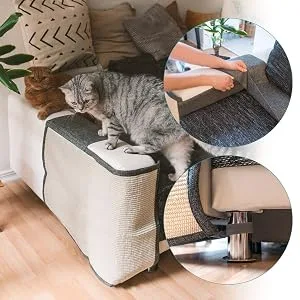 Navaris Cat Scratch Mat Sofa Protector - Natural Sisal Furniture Protector Scratching Pad for Cats - Scratch Carpet for Couch, Sofa, Chair Dark Grey Left - sofa arm covers for cats