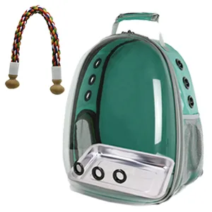 Bird Carrier, Portable Small Bird Parrot Parakeet Carrier with Standing Perch and Stainless Steel Tray, Side Access Window Collapsible Black - green