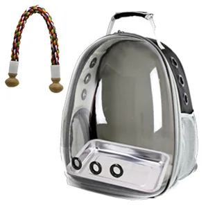 Bird Carrier, Portable Small Bird Parrot Parakeet Carrier with Standing Perch and Stainless Steel Tray, Side Access Window Collapsible Black - grey
