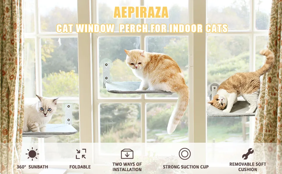 Aepiraza Cat Window Perch, Cat Window Hammock for Indoor Cats, Space Saving Adjustable Durable Safety Steady Cat Bed Washable for Large Cats Sunbathing, Napping & Overlooking - product information 1