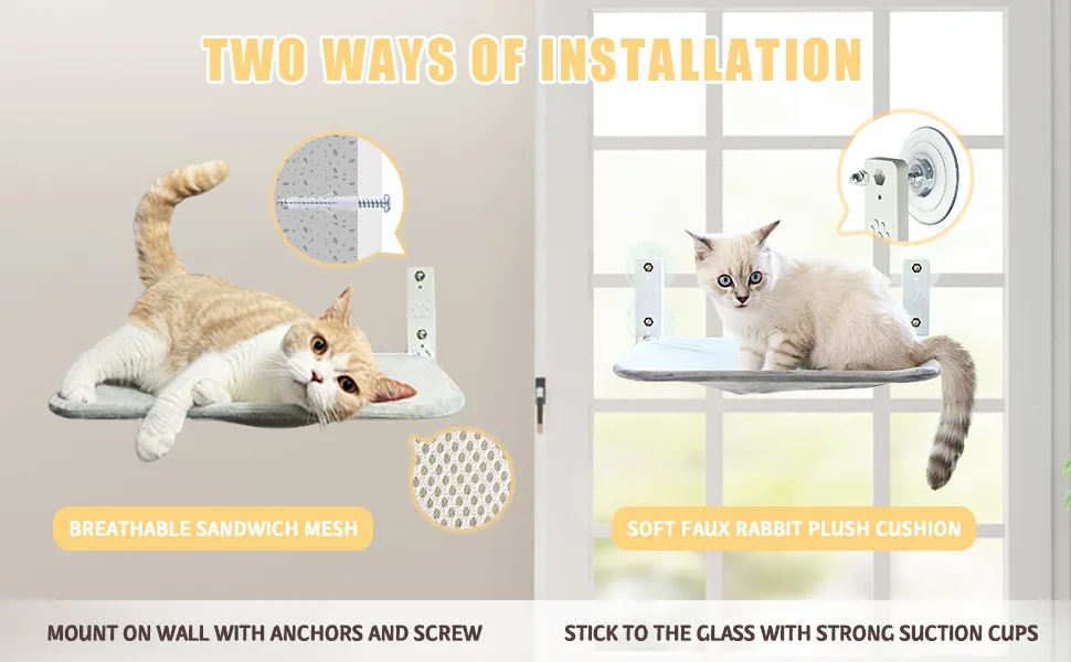 Aepiraza Cat Window Perch, Cat Window Hammock for Indoor Cats, Space Saving Adjustable Durable Safety Steady Cat Bed Washable for Large Cats Sunbathing, Napping & Overlooking - product information 2